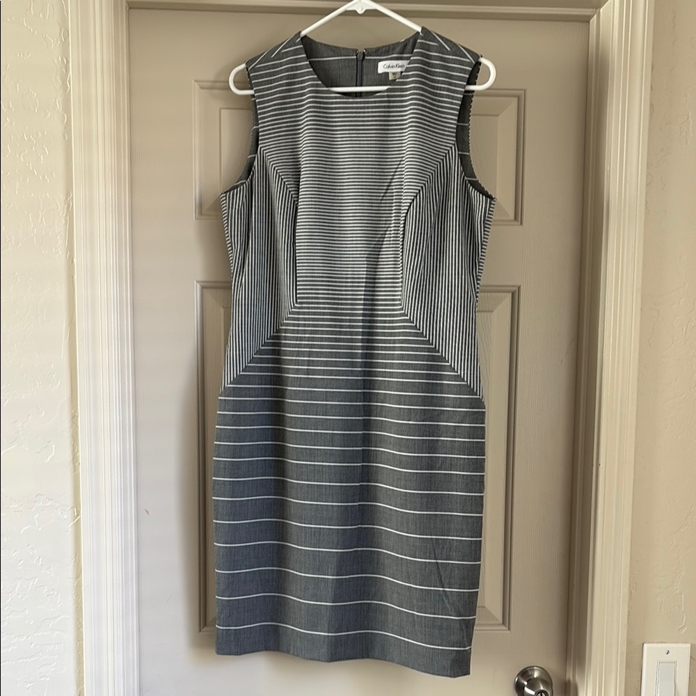 Calvin Klein Gray Ribbed Sheath Midi Dress